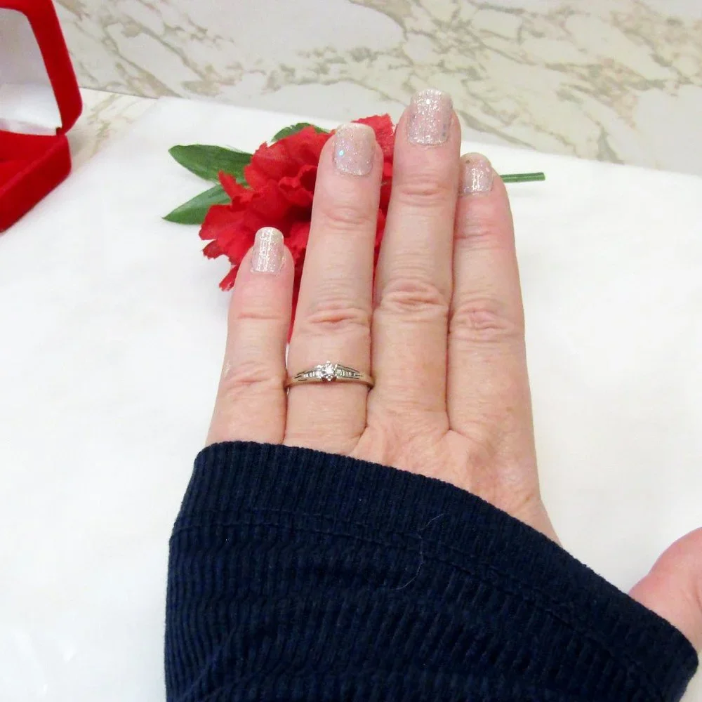 Diamond Promise Ring With Accents 10k White Gold Size 6.25 Genuine Natural Real - Picture 4 of 12